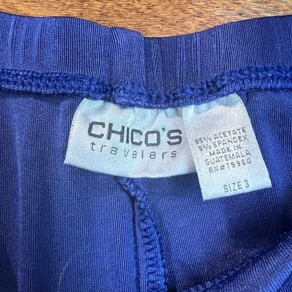 Chicos 3 Travelers Pants Womens XL Blue Slinky Cropped Pull On Stretch Wide Leg - Picture 10 of 11